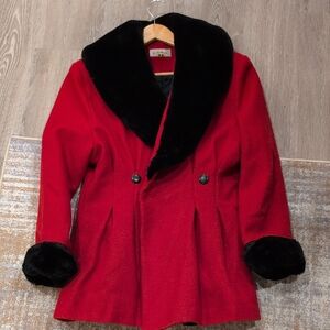 LE CHATEAU VINTAGE RED WOOL BLEND JACKET FAUX FUR TRIM SIZE M CANADA COAT